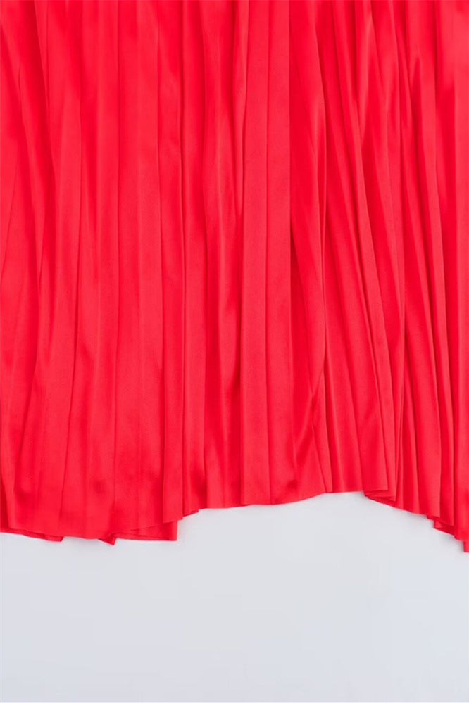 
                      
                        One Shoulder Red Pleated A-line Long Dress
                      
                    