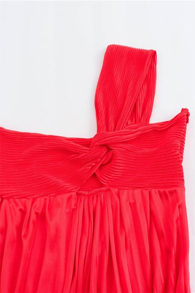 
                      
                        One Shoulder Red Pleated A-line Long Dress
                      
                    