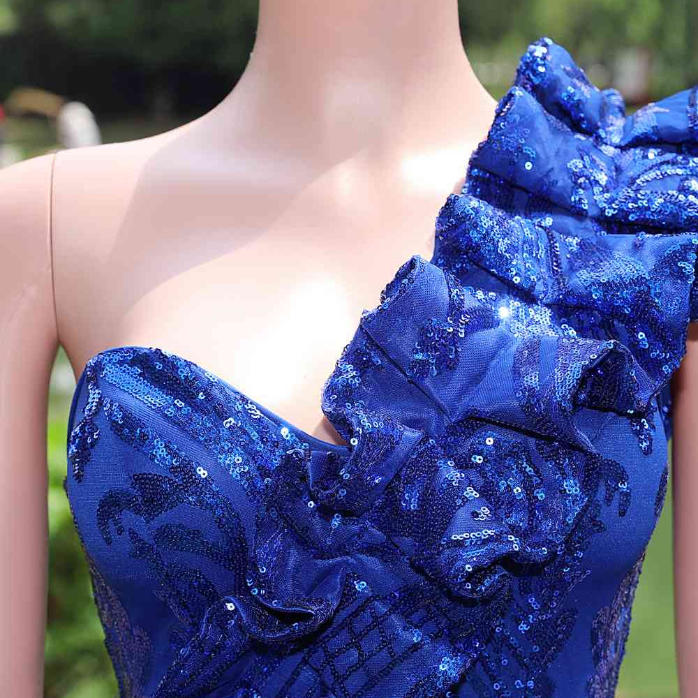 
                      
                        One Shoulder Royal Blue Sequin Long Dress
                      
                    