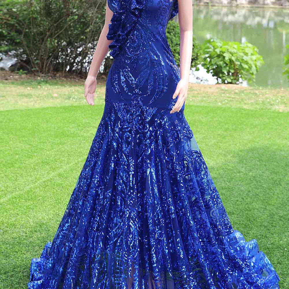 
                      
                        One Shoulder Royal Blue Sequin Long Dress
                      
                    