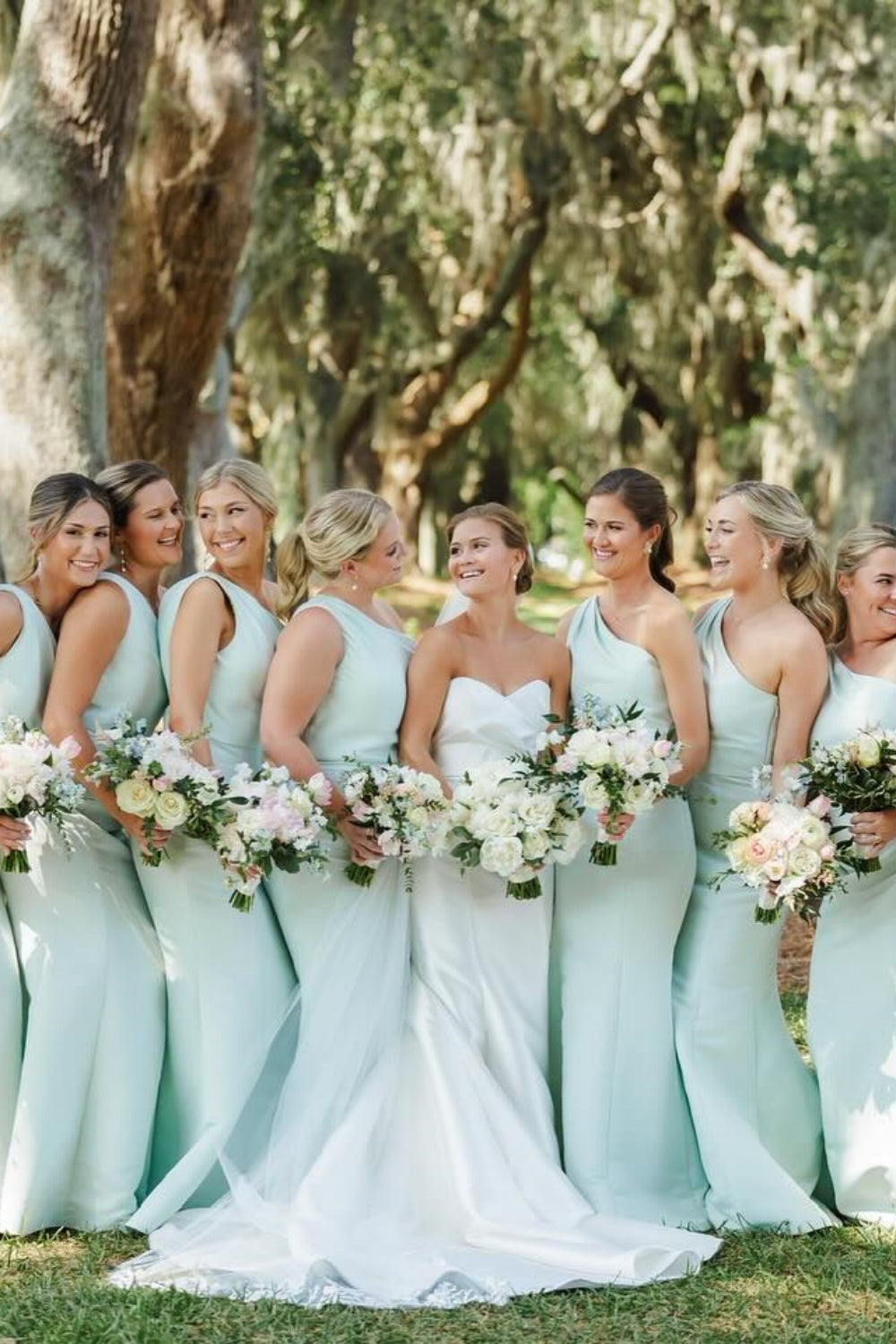 One Shoulder Sage Green Mermaid Bridesmaid Dress