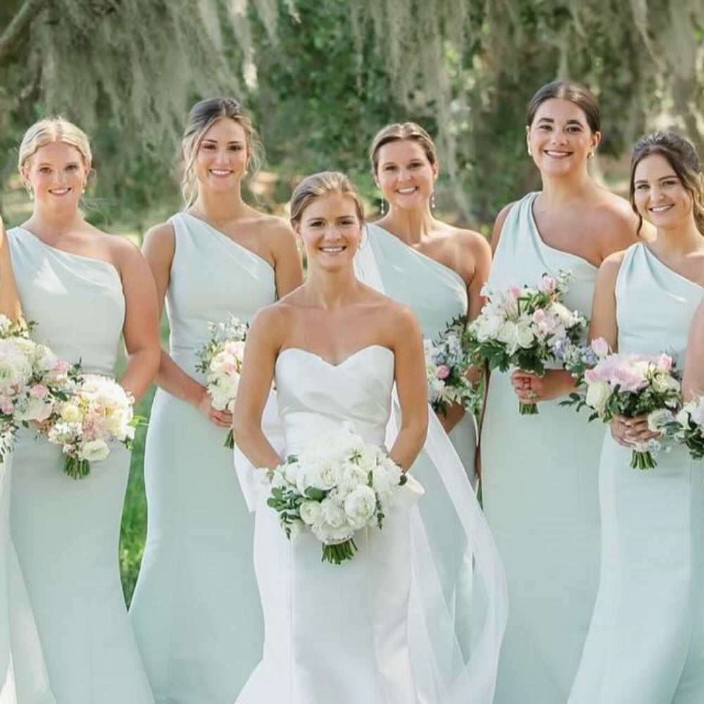 
                      
                        One Shoulder Sage Green Mermaid Bridesmaid Dress
                      
                    