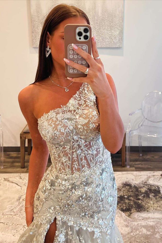 
                      
                        One Shoulder Gold Sequin Tiered Long Dress
                      
                    