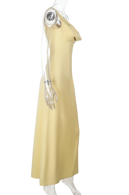 
                      
                        One Shoulder Yellow Column Satin Long Dress
                      
                    