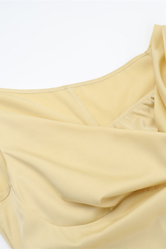 
                      
                        One Shoulder Yellow Column Satin Long Dress
                      
                    