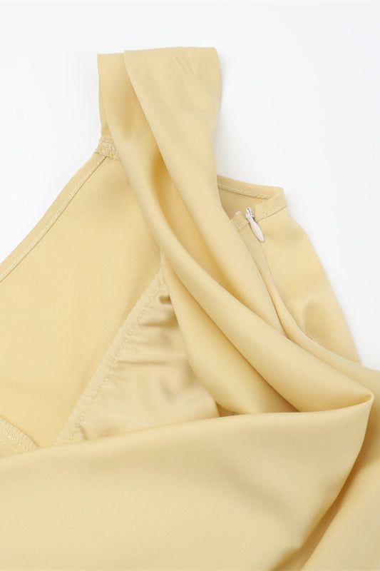 
                      
                        One Shoulder Yellow Column Satin Long Dress
                      
                    