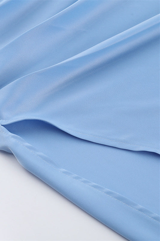 One Shoulder Blue Ruched Long Dress with Slit