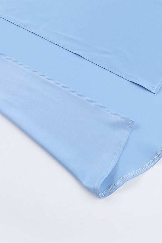 One Shoulder Blue Ruched Long Dress with Slit