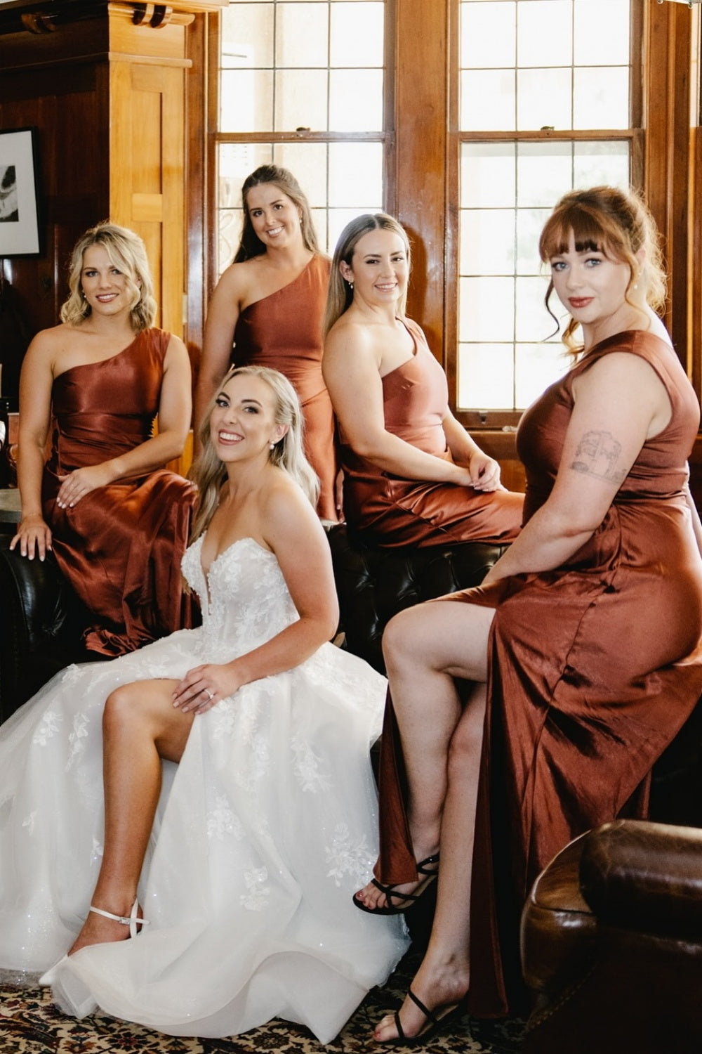 One Shoulder Butter Satin Bridesmaid Dress with Slit