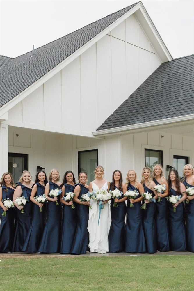 
                      
                        One Shoulder Dusty Blue Mermaid Bridesmaid Dresses
                      
                    