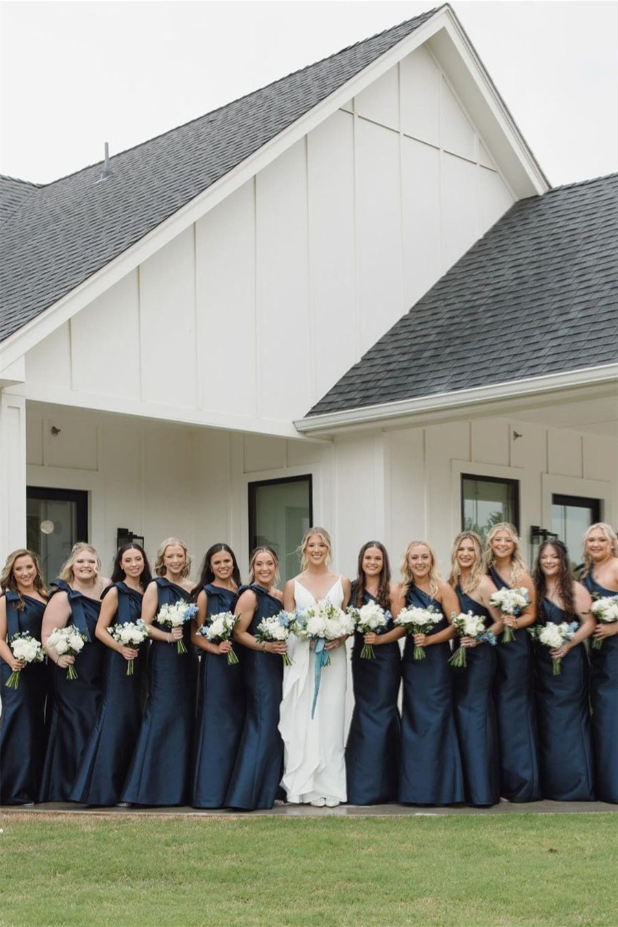 One Shoulder Dusty Blue Mermaid Bridesmaid Dresses