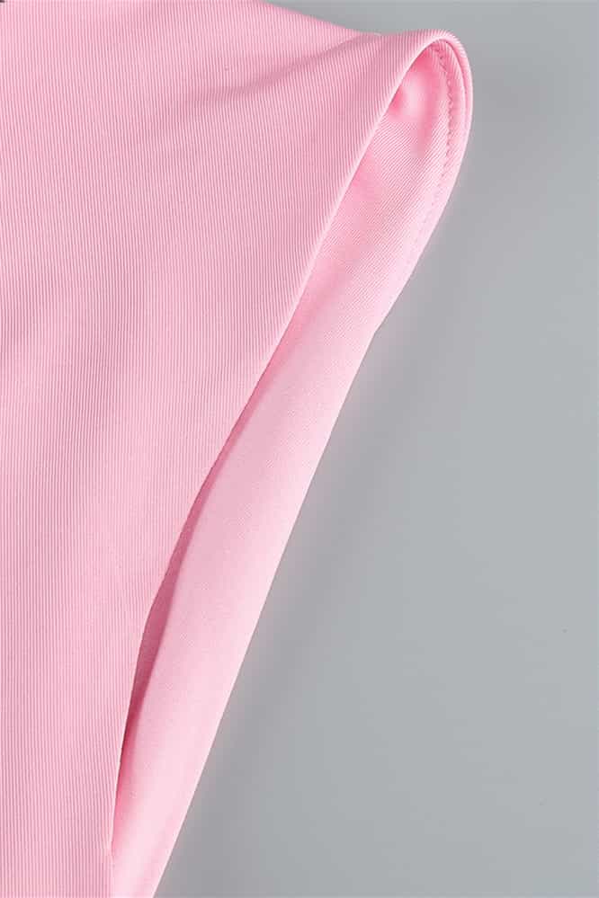 One Shoulder Pink Back Tie Long Dress