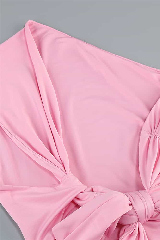 One Shoulder Pink Back Tie Long Dress