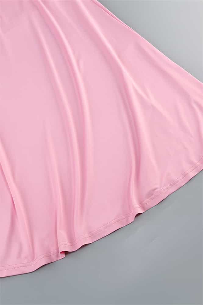 One Shoulder Pink Back Tie Long Dress