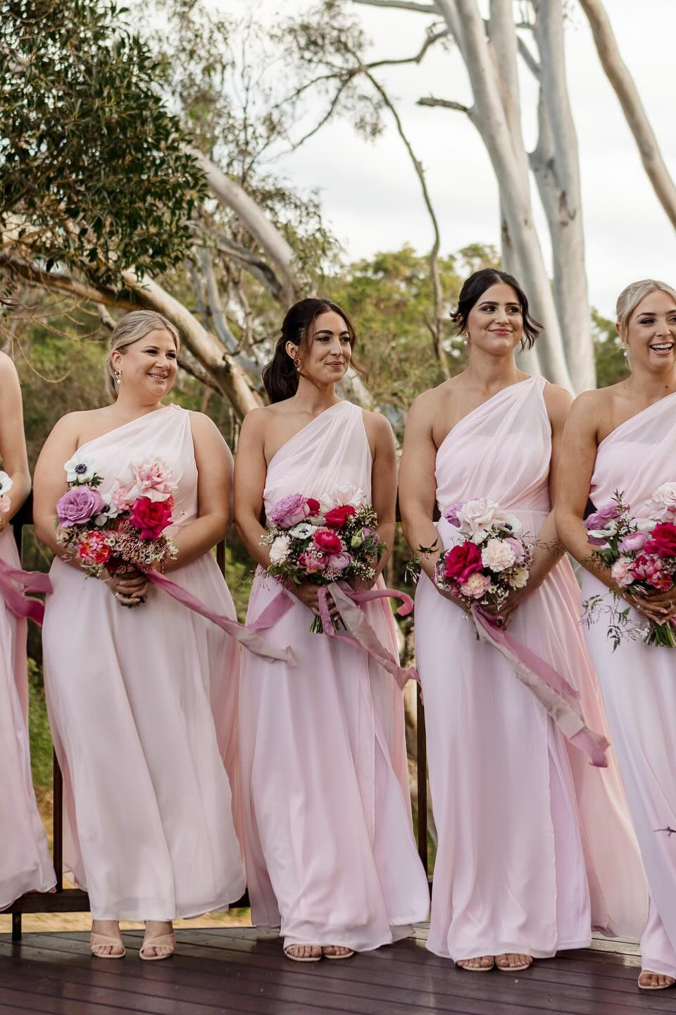 One Shoulder Pink Chiffon Bridesmaid Dress