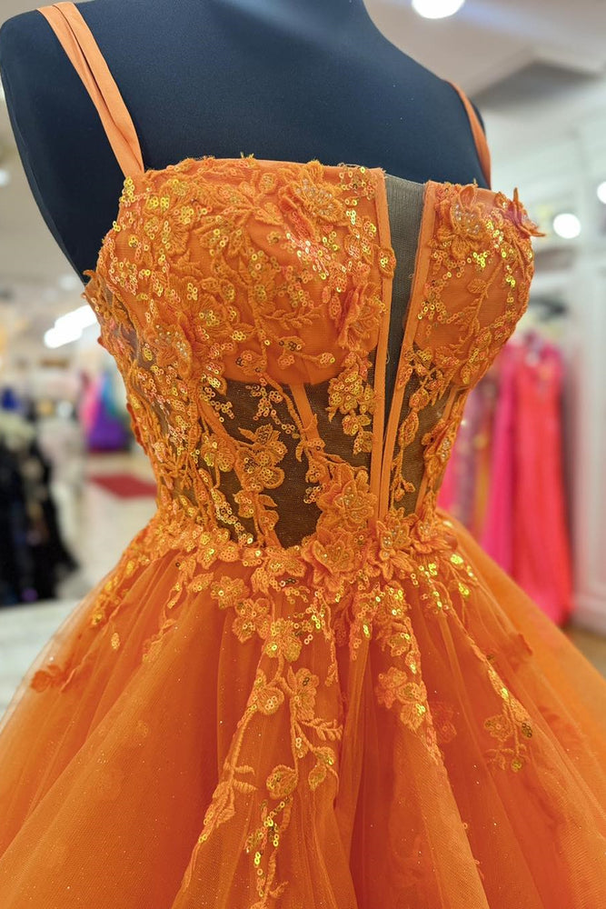 
                      
                        Orange Appliques Tulle Tiered Long Formal Dress
                      
                    