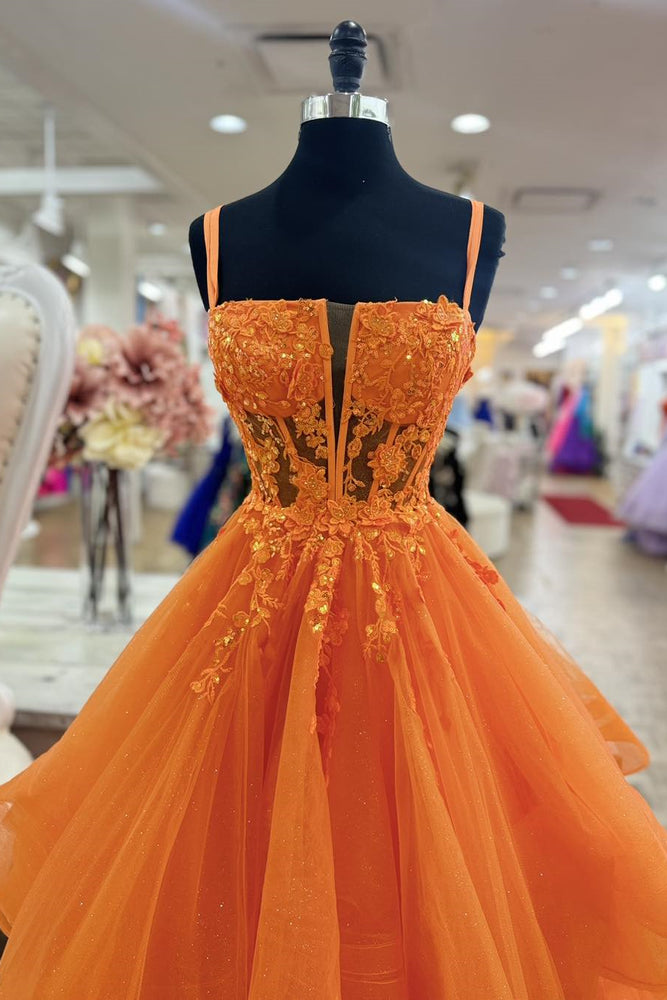 
                      
                        Orange Appliques Tulle Tiered Long Formal Dress
                      
                    