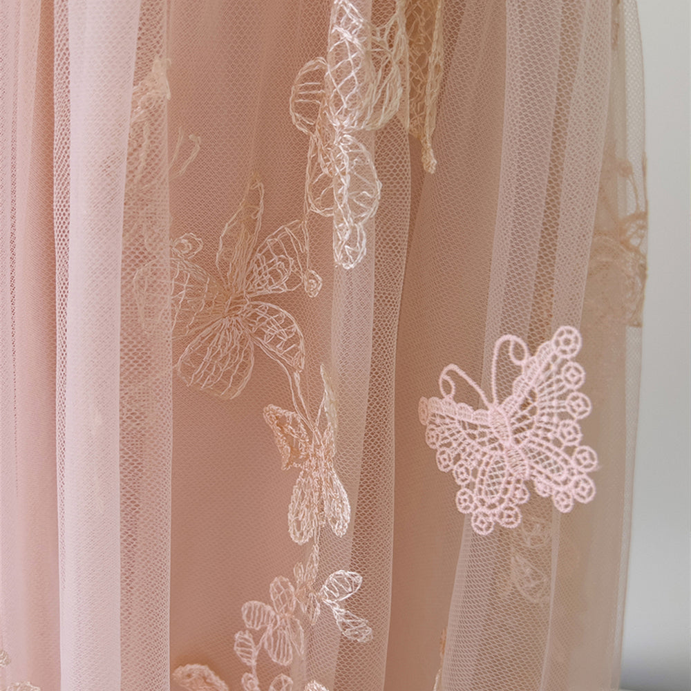 
                      
                        Peach 3D Butterfly Appliques A-line Long Dress
                      
                    