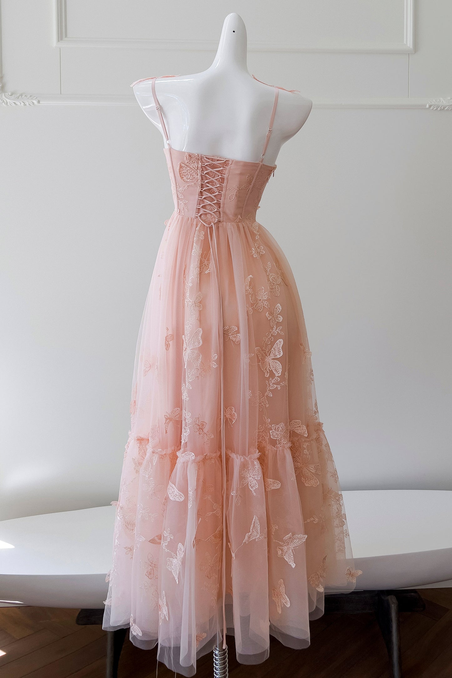 Peach 3D Butterfly Appliques A-line Long Dress PollyBoutique Peach 3D Butterfly Appliques A-line Long Dress PollyBoutique