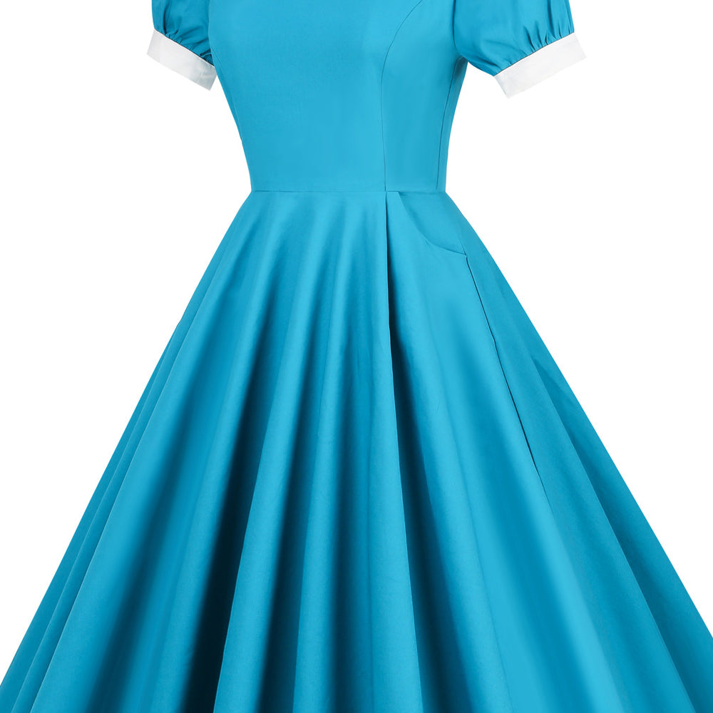 
                      
                        Peacock Blue 1950s Puff Sleeve Big Swing Dress
                      
                    