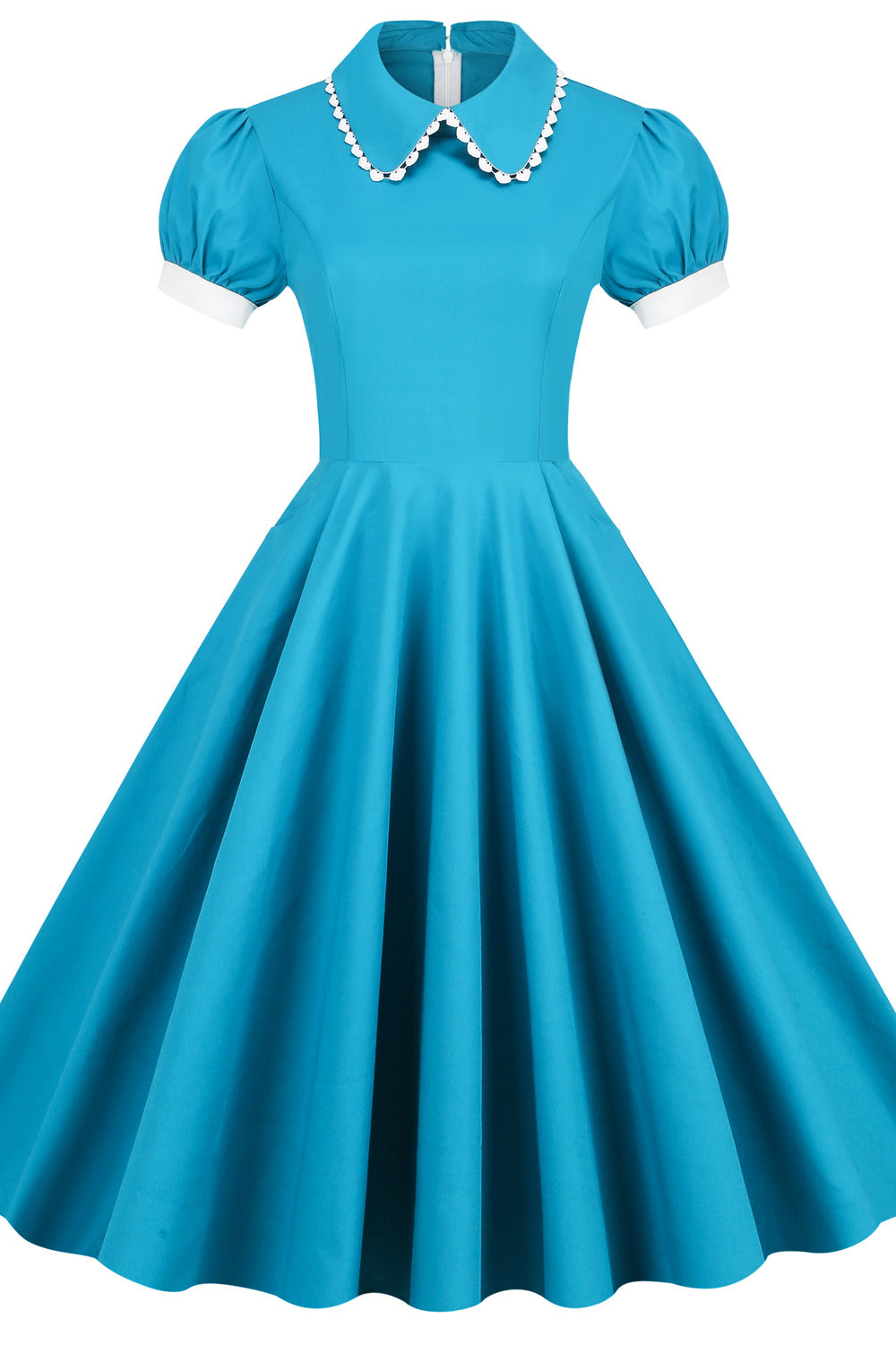 Peacock Blue 1950s Puff Sleeve Big Swing Dress