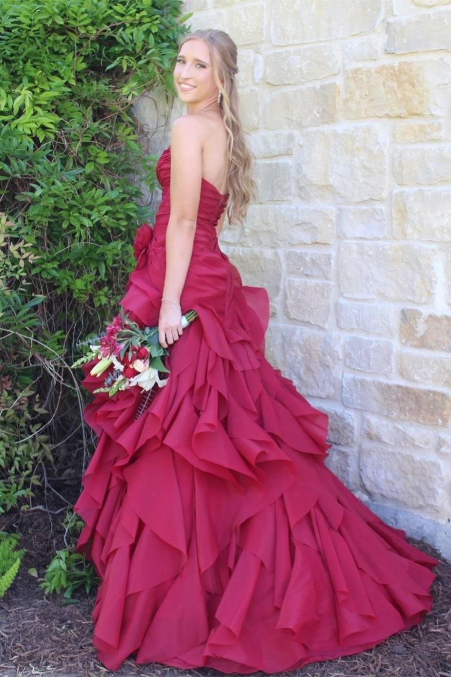 Periwinkle Ruched Layered Long Dress with Rosette