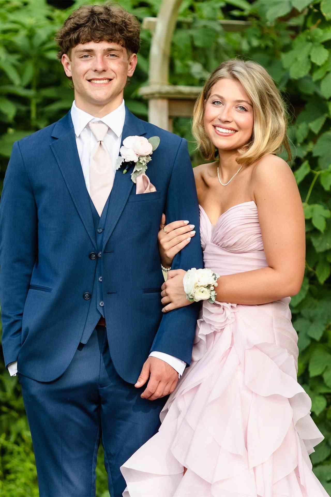 Periwinkle Ruched Layered Long Dress with Rosette