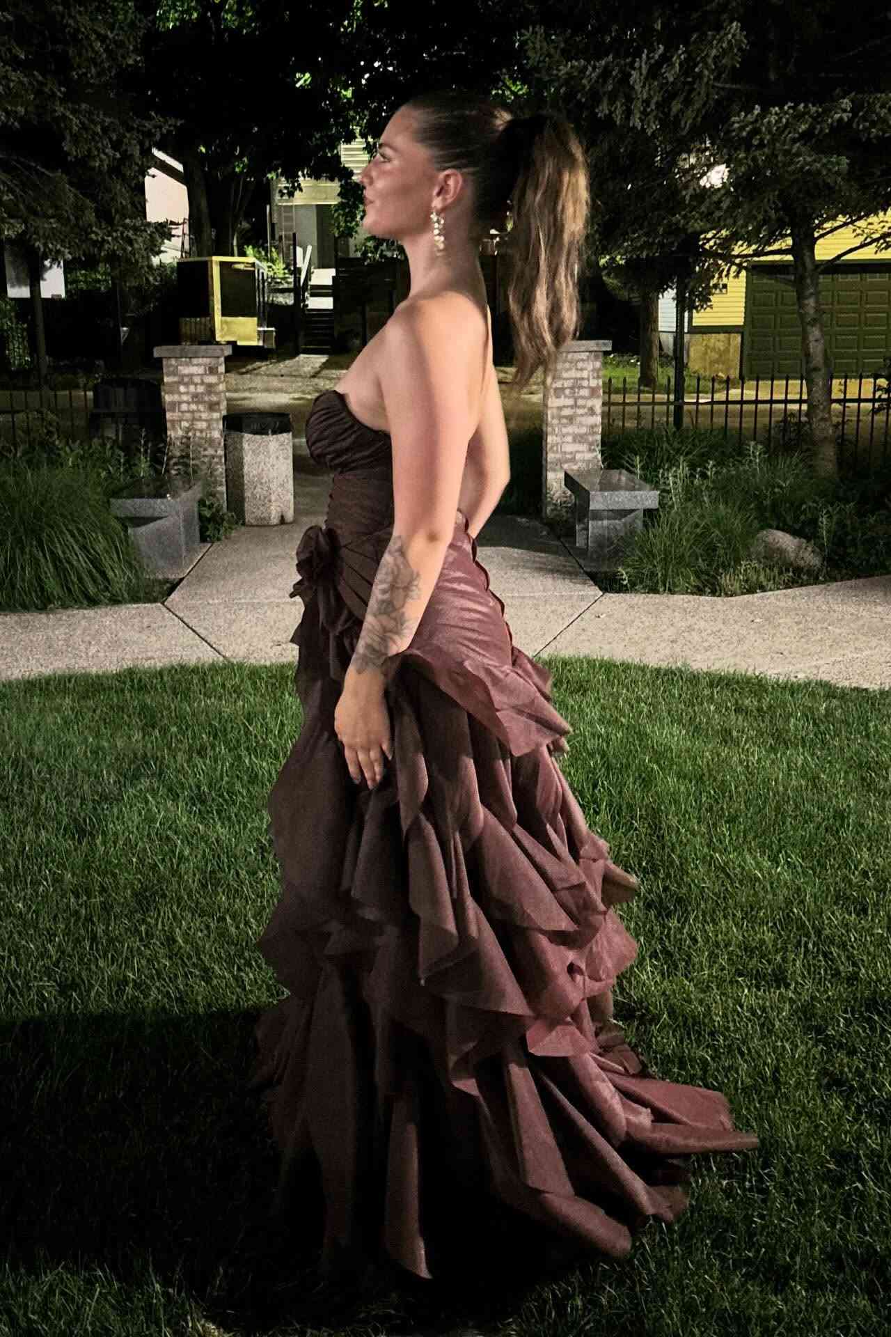 Periwinkle Ruched Layered Long Dress with Rosette