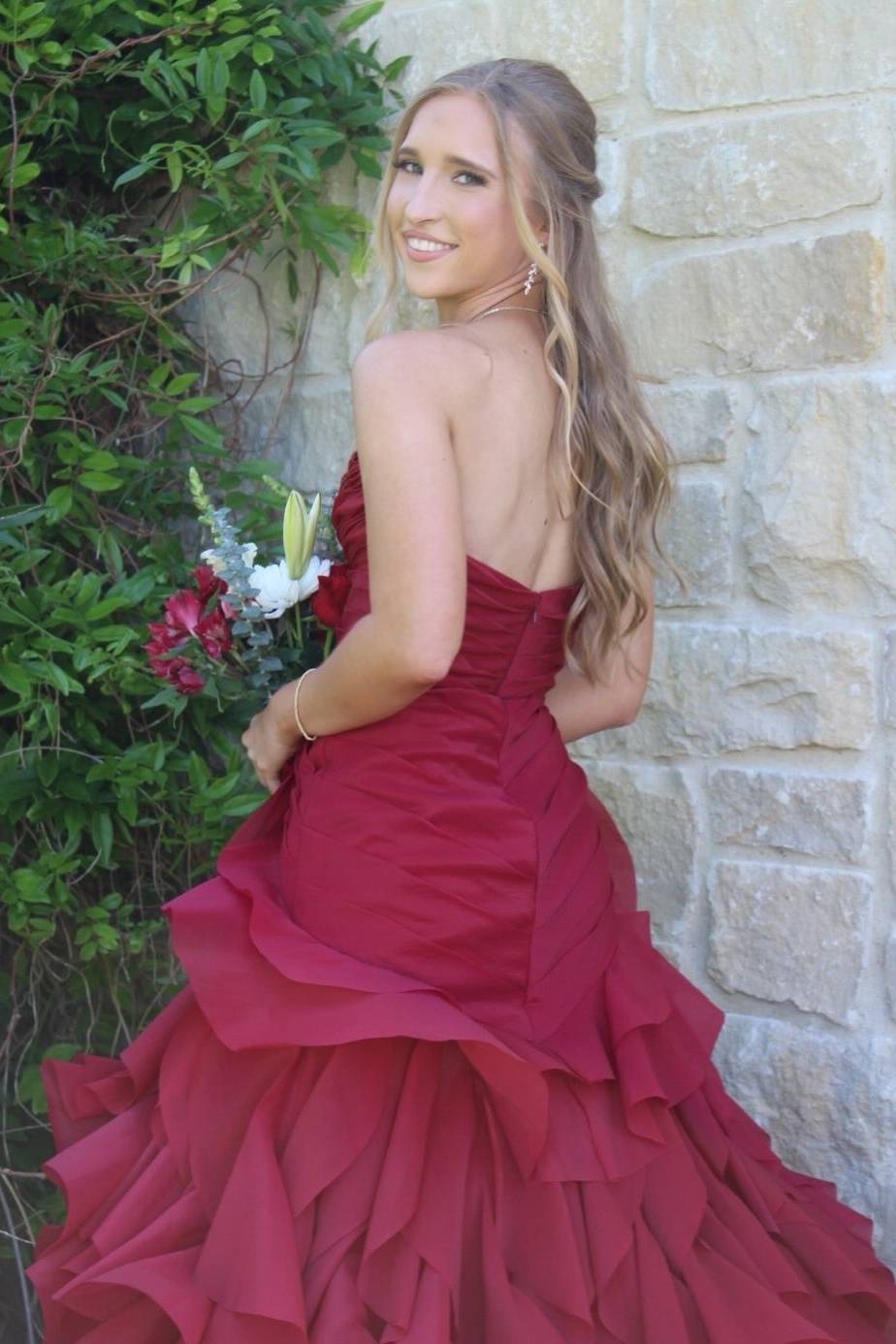 Periwinkle Ruched Layered Long Dress with Rosette