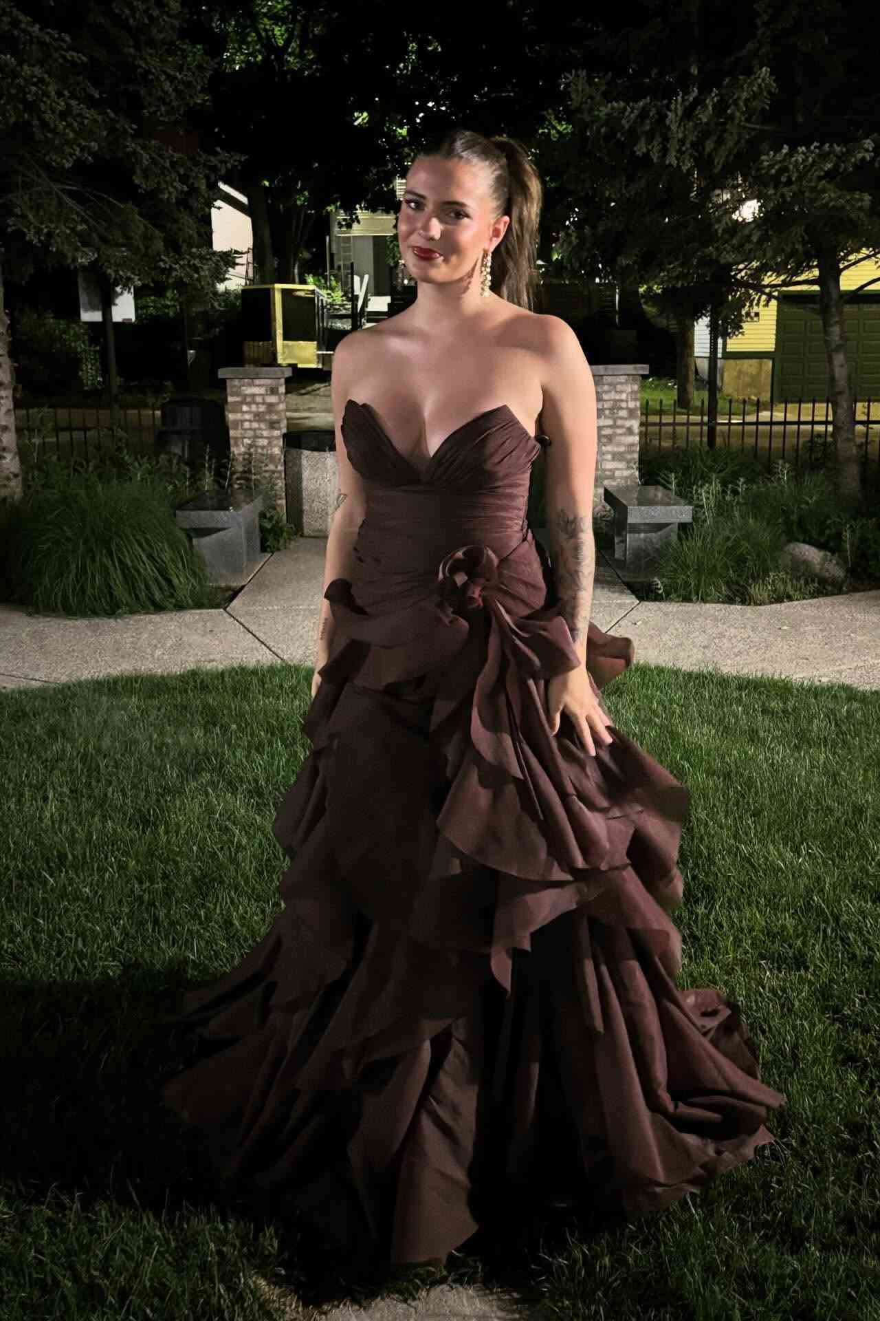 Periwinkle Ruched Layered Long Dress with Rosette