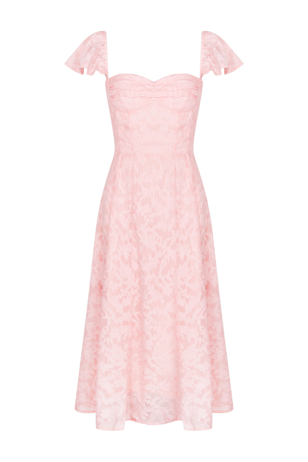 Petal Sleeves Pink A-line Long Dress