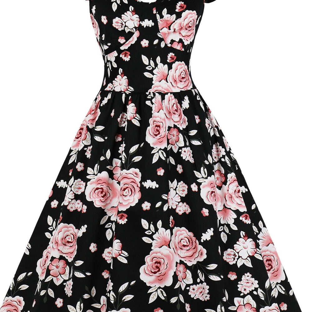 
                      
                        Pink 1950s Floral Print Ruffle Sleeve Swing Dress
                      
                    