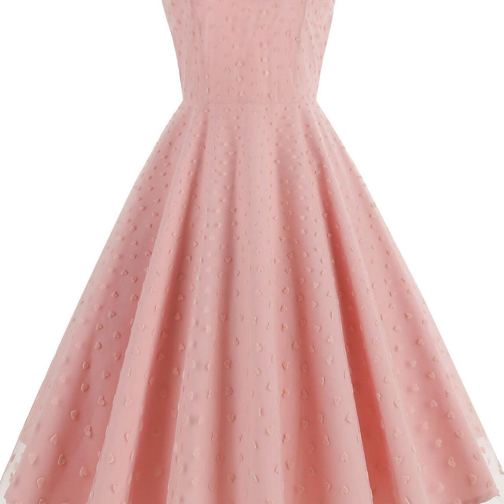 
                      
                        Pink 1950s Heart Mesh Round Neck Vintage Dress
                      
                    