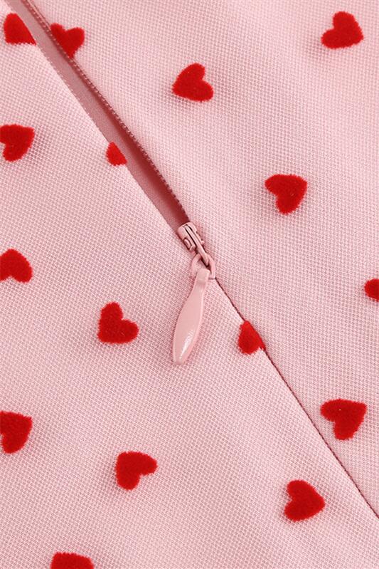 Pink 1950s Heart Mesh Round Neck Vintage Dress