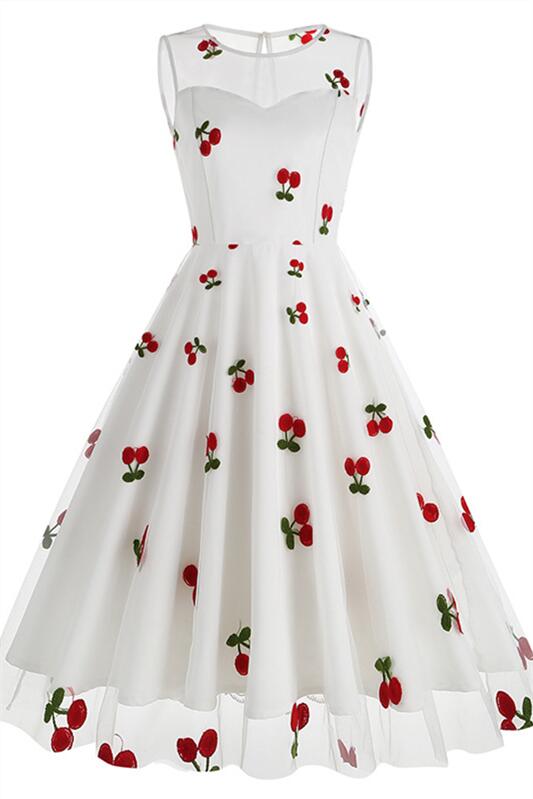 Pink 1950s Heart Mesh Round Neck Vintage Dress