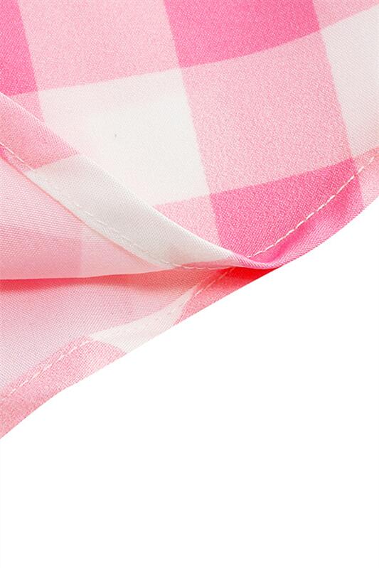 Pink 1950s Plaid Button Front Halter Vintage Dress