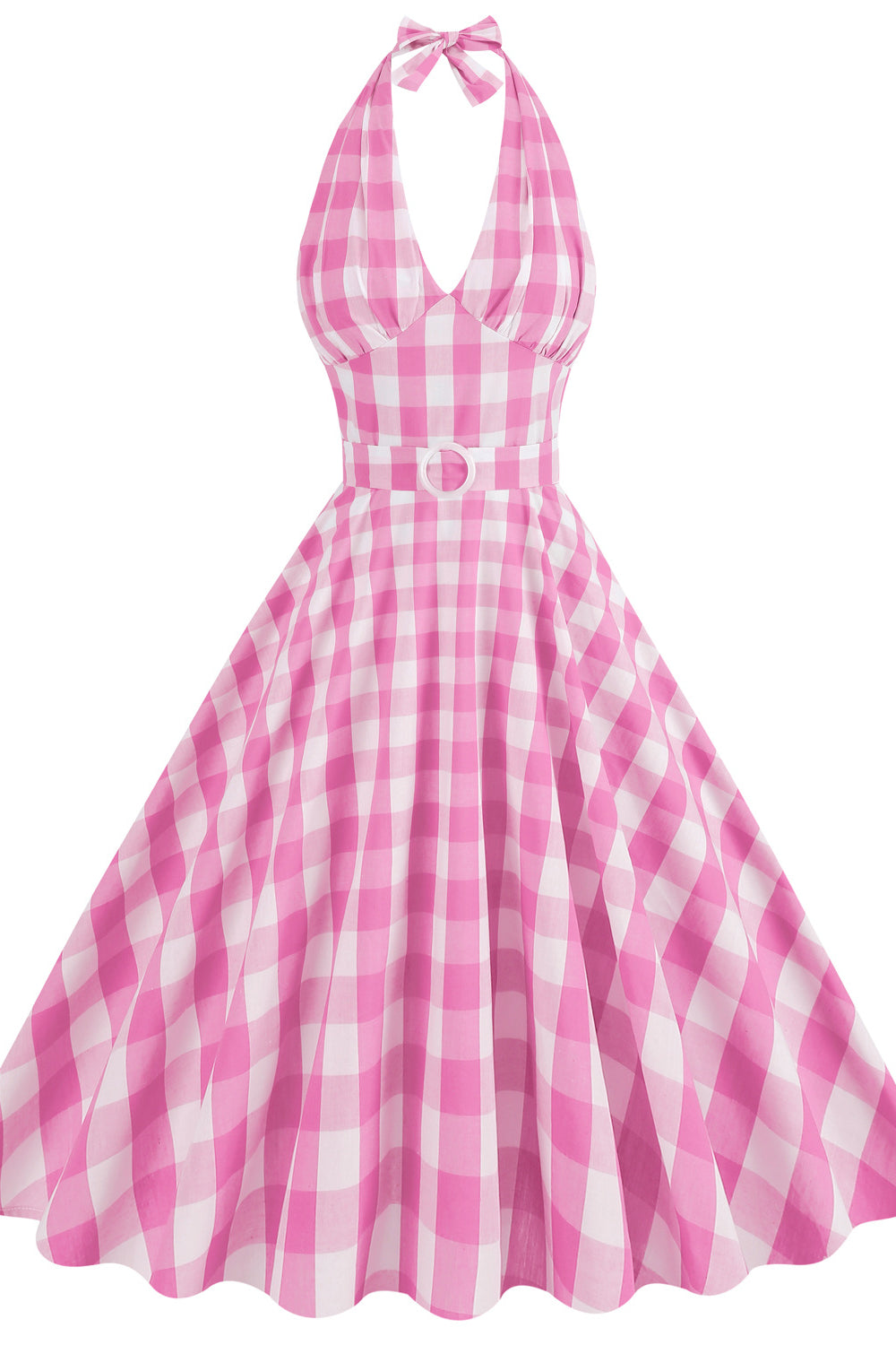 Pink 1950s Plaid Halter Vintage Swing Dress