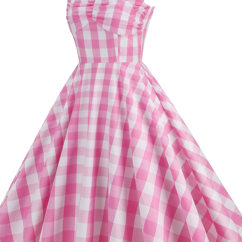 
                      
                        Pink 1950s Plaid Ruched Vintage Swing Dress
                      
                    