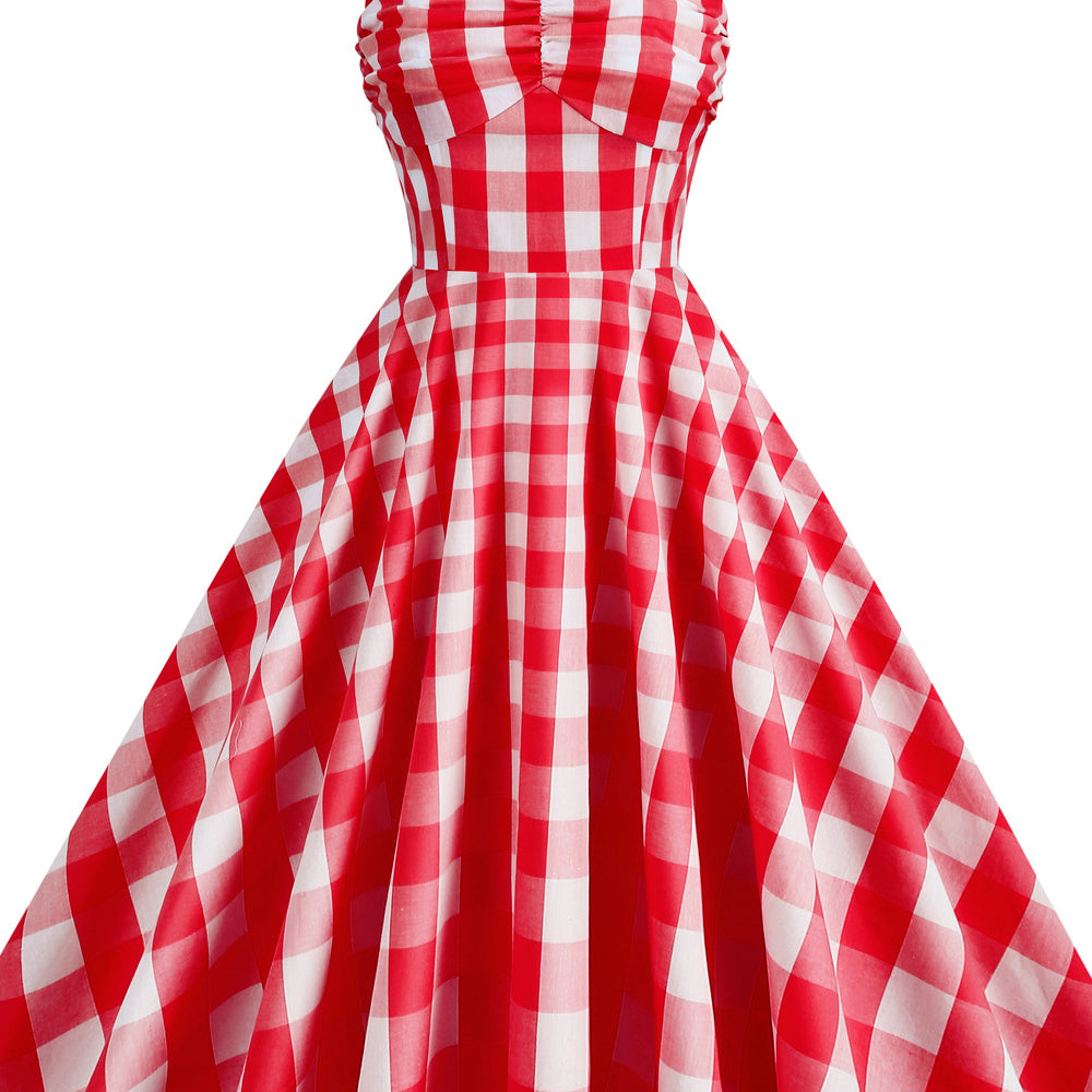 
                      
                        Pink 1950s Plaid Ruched Vintage Swing Dress
                      
                    