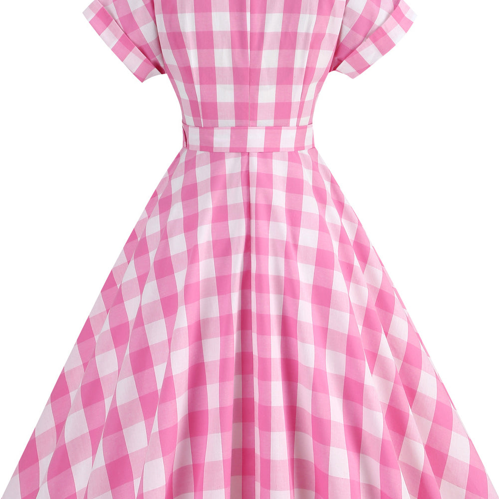 
                      
                        Pink 1950s Plaid Tie Neck Vintage Swing Dress
                      
                    