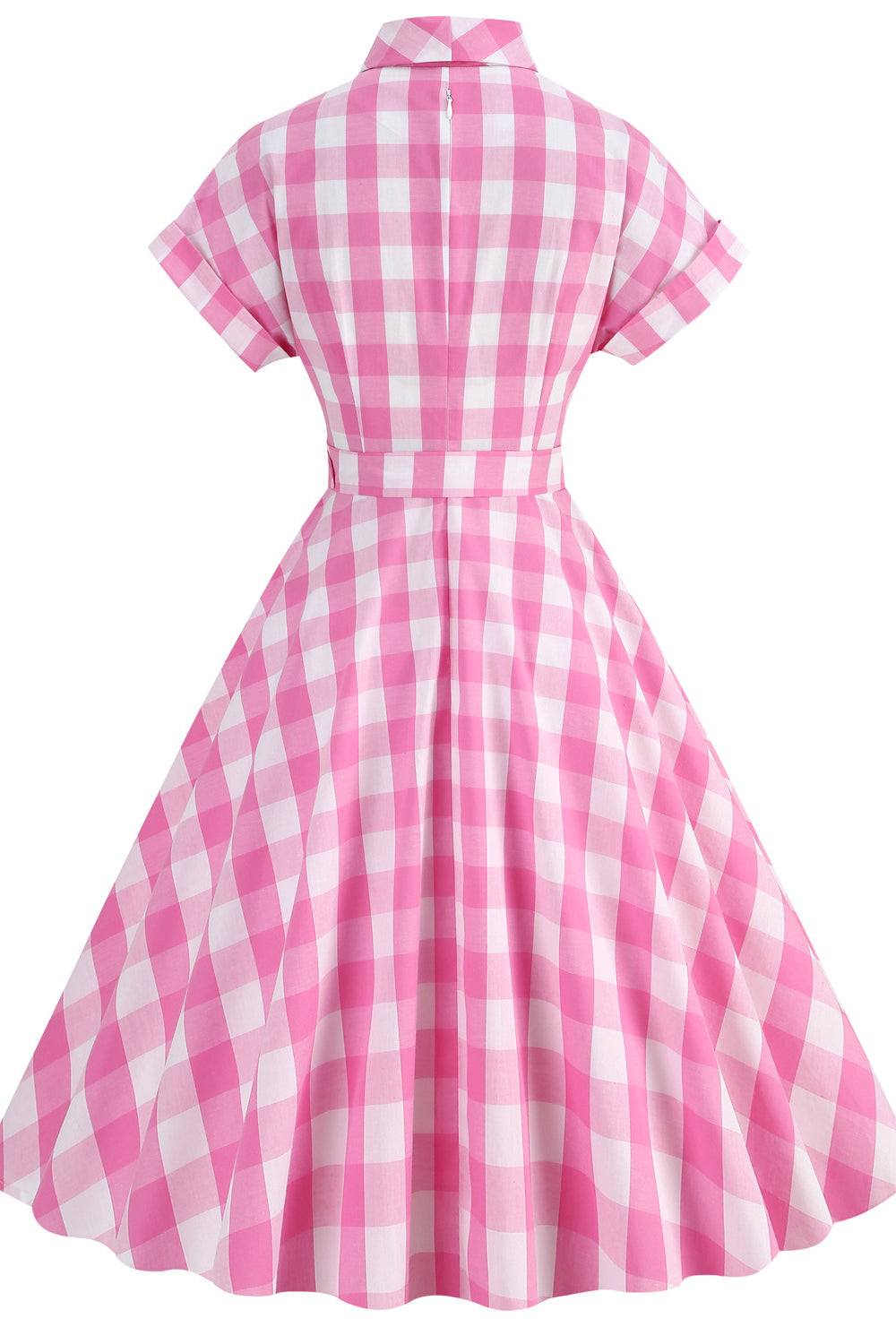 Pink 1950s Plaid Tie Neck Vintage Swing Dress