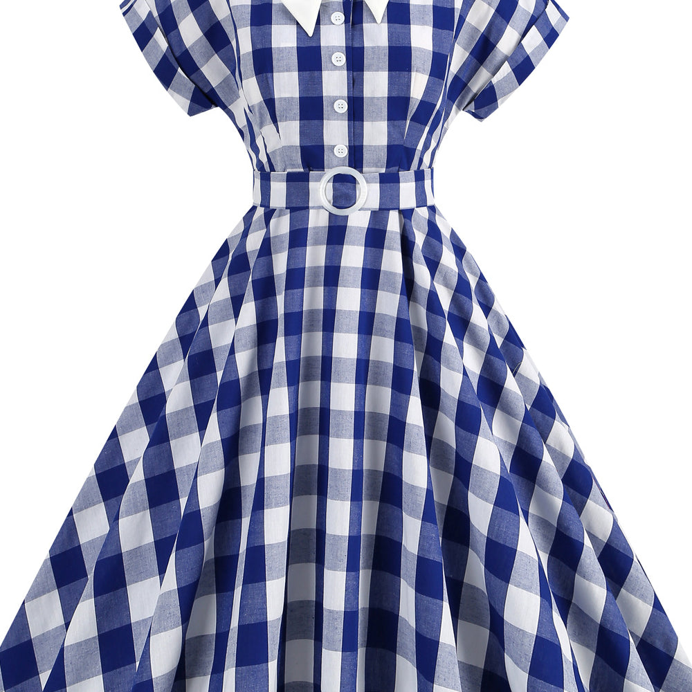
                      
                        Pink 1950s Plaid Tie Neck Vintage Swing Dress
                      
                    