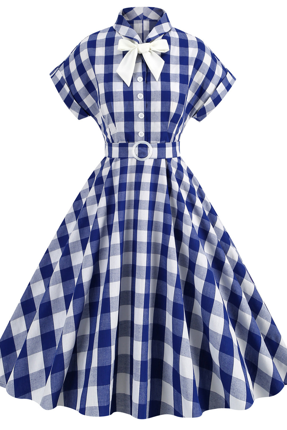 Pink 1950s Plaid Tie Neck Vintage Swing Dress