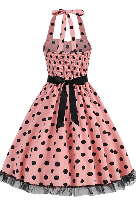 
                      
                        Pink 1950s Polka Dots Belted Halter Vintage Dress
                      
                    