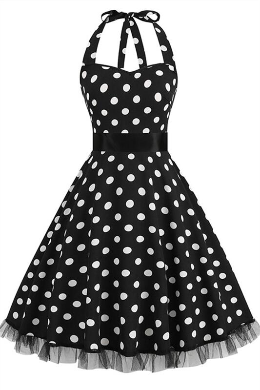 Pink 1950s Polka Dots Belted Halter Vintage Dress
