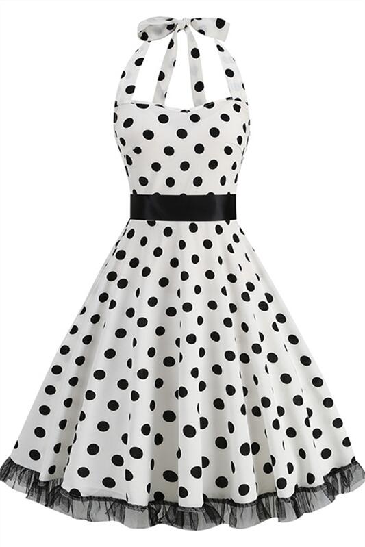 Pink 1950s Polka Dots Belted Halter Vintage Dress
