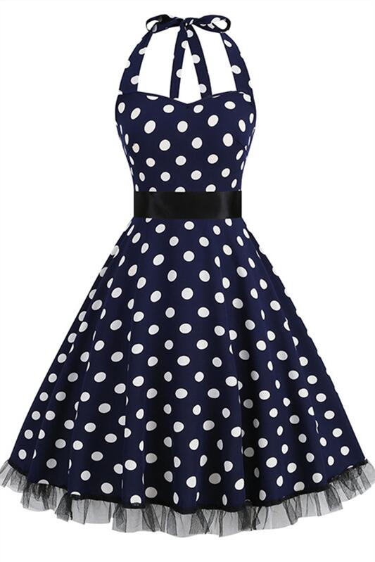 Pink 1950s Polka Dots Belted Halter Vintage Dress