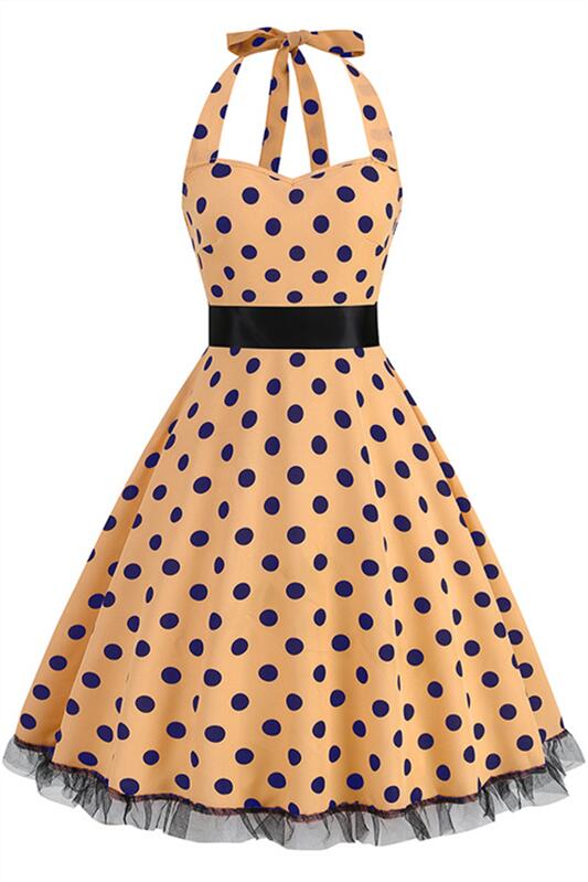 Pink 1950s Polka Dots Belted Halter Vintage Dress