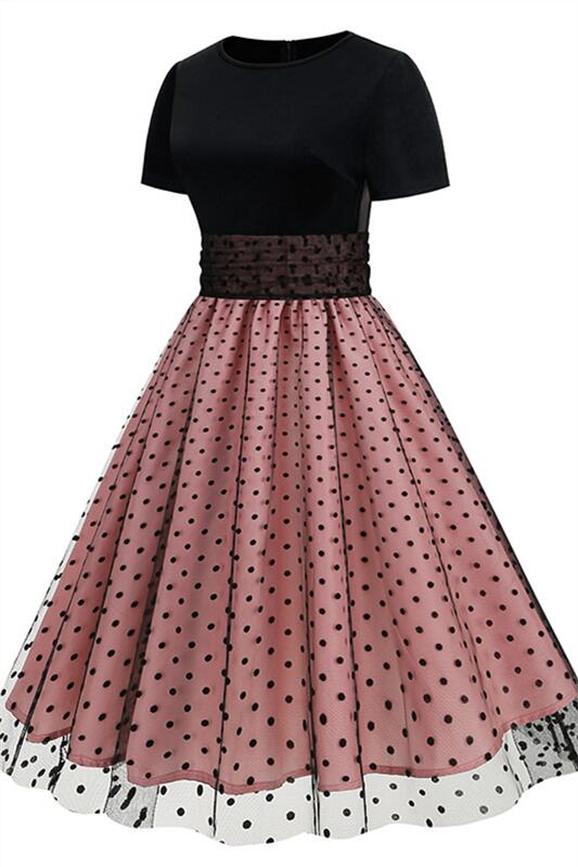 
                      
                        Pink 1950s Polka Dots Mesh Swing Dress
                      
                    