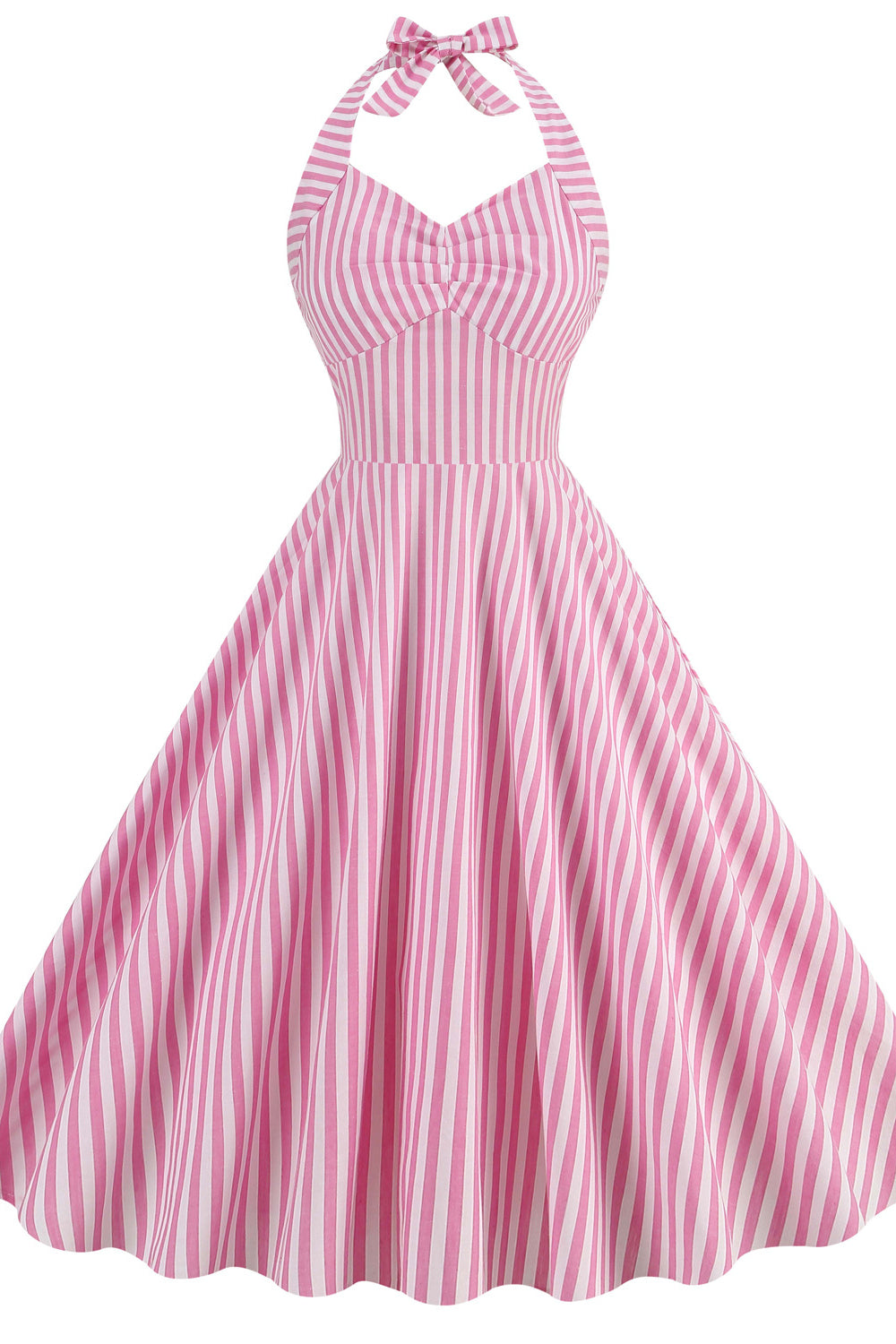 Pink 1950s Striped Ruched Vintage Swing Dress